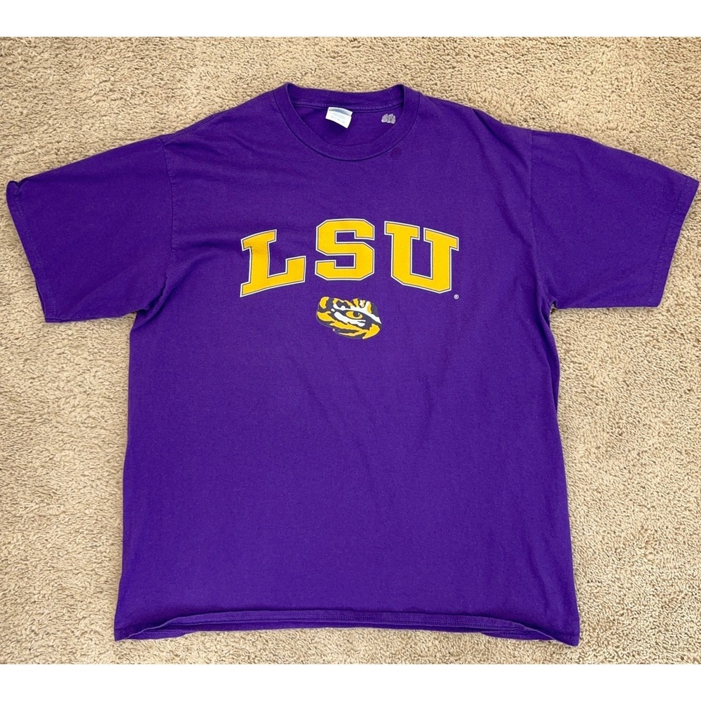 LSU Tigers T Shirt Mens XL Arch Over Logo Purple & Gold College‎ Football Tee